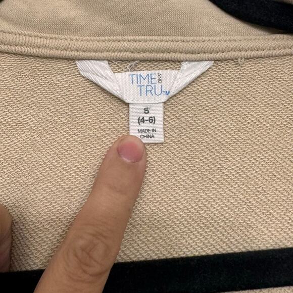 Time and Tru Tan Pullover Sweatshirt Size Small Cozy Funnel Neck Pocketed Women - Picture 4 of 7